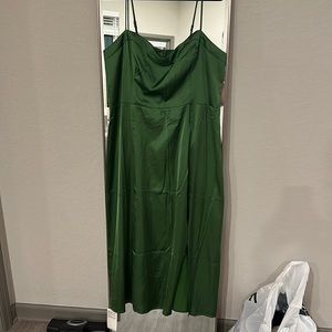 Brand New Abercrombie Satin High-Slit Midi Dress | Size XL | Emerald Green